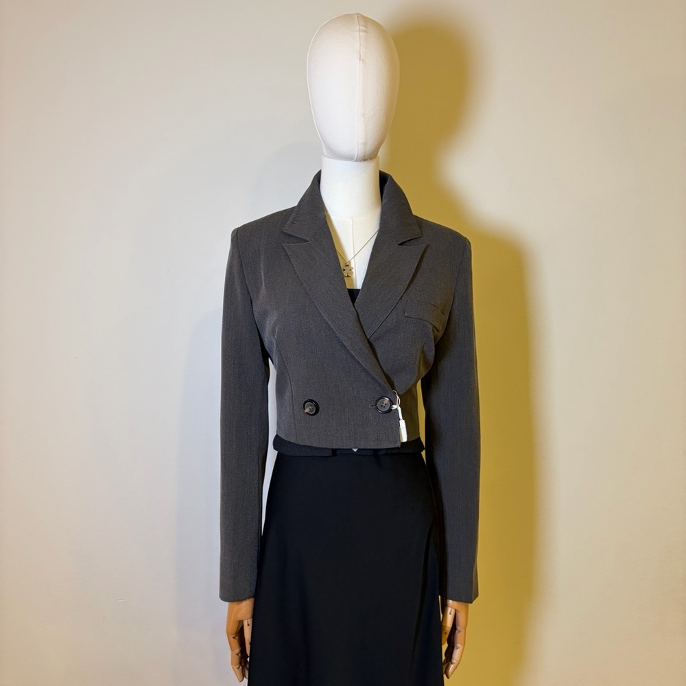 NWT Chinstudio Grey Cropped Double-Breasted Blazer Jacket Size S